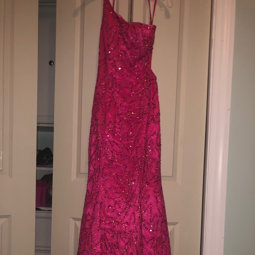 Pink beaded prom dress!!